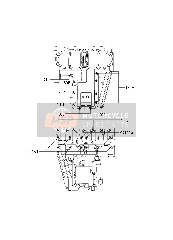 Kawasaki ZZ-R600 1999 Crankcase Bolt Pattern for a 1999 Kawasaki ZZ-R600