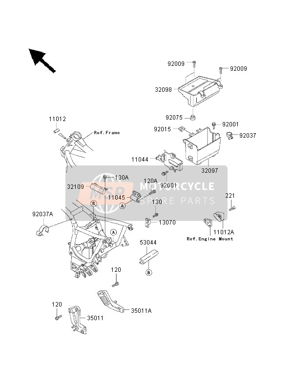 Kawasaki 1000 GTR 2000 Frame Montagestukken voor een 2000 Kawasaki 1000 GTR