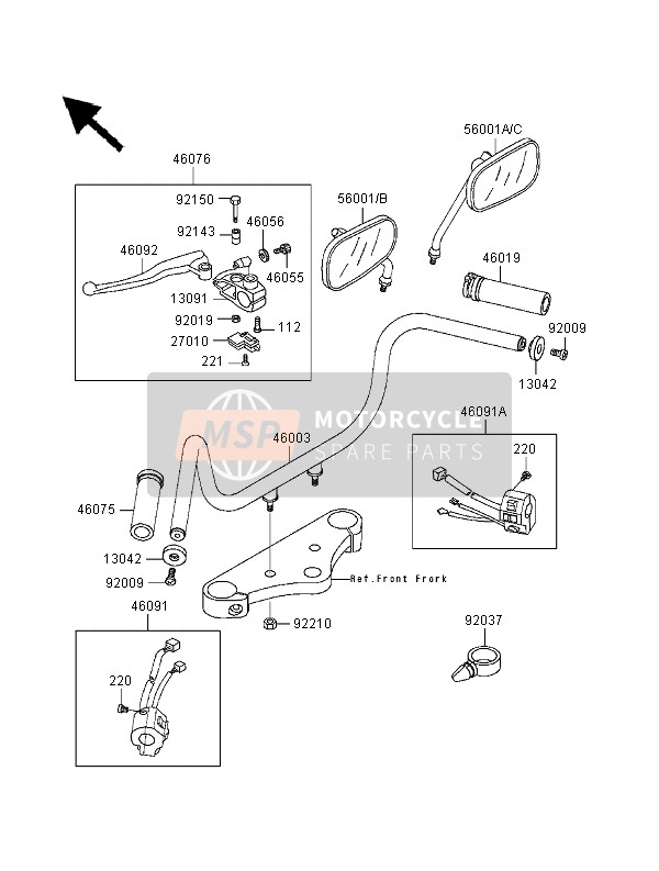 Kawasaki EN500 2000 Manillar para un 2000 Kawasaki EN500