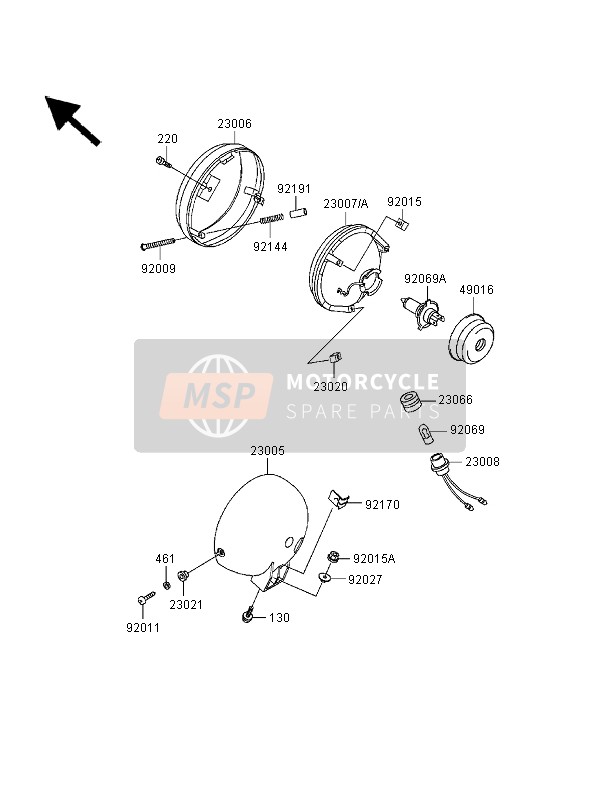 Kawasaki EN500 2000 Headlight for a 2000 Kawasaki EN500