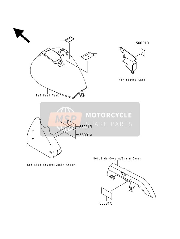 Kawasaki EN500 2000 Etiketten voor een 2000 Kawasaki EN500