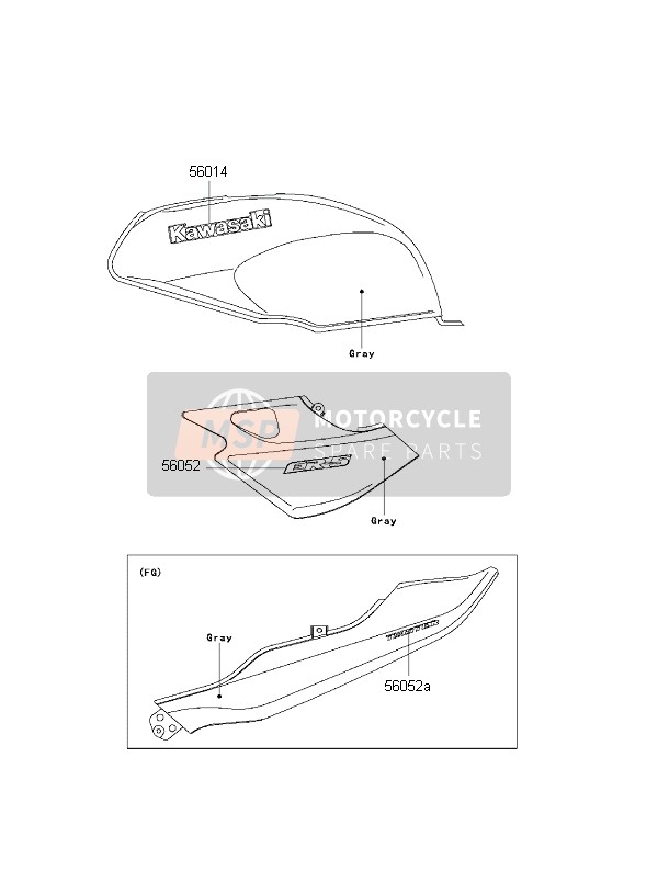 Kawasaki ER500 2000 Decals (Grey) for a 2000 Kawasaki ER500