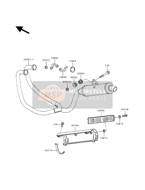 130BB1055, BOLT-FLANGED,10X55, Kawasaki, 0