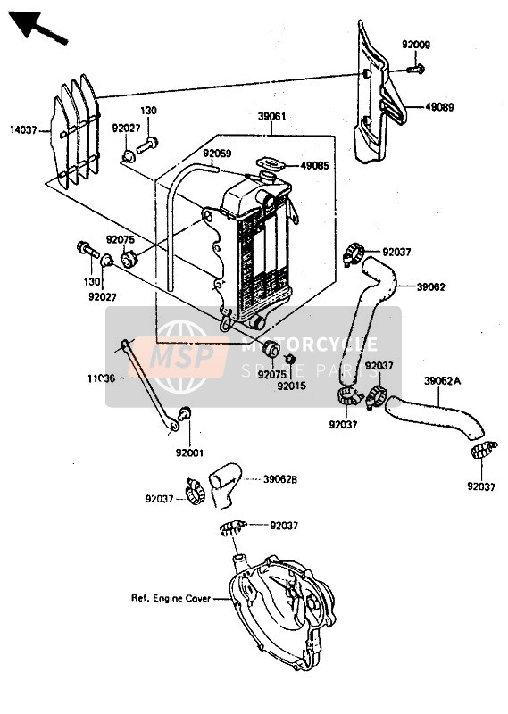 Kawasaki KX80 1985 Radiator for a 1985 Kawasaki KX80