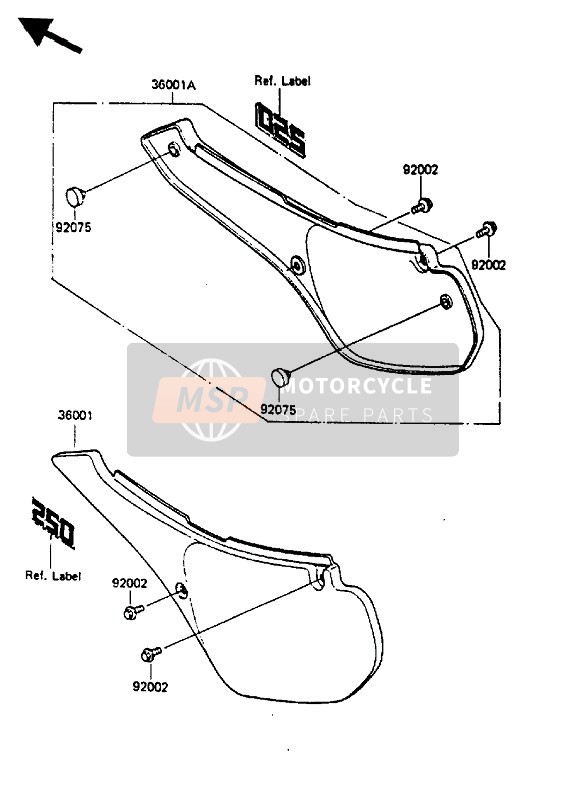 Kawasaki KX250 1985 Cubierta lateral para un 1985 Kawasaki KX250