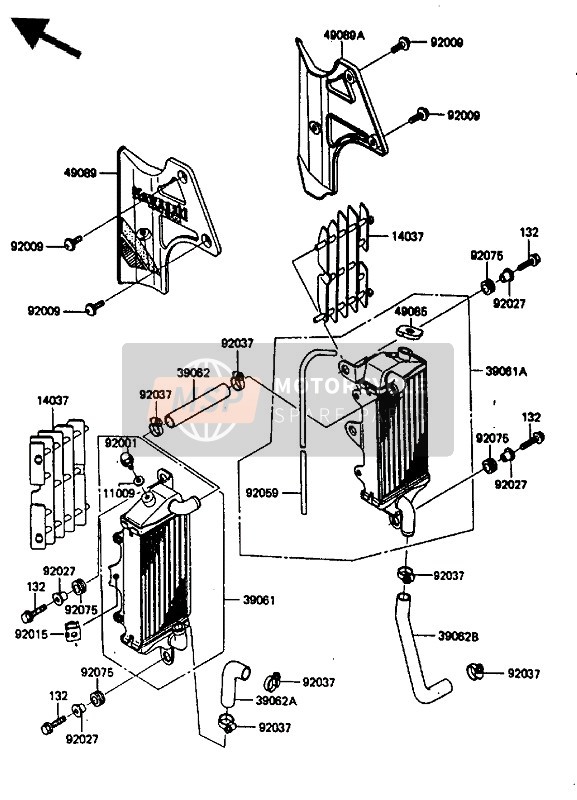 Kawasaki KX500 1985 Radiator for a 1985 Kawasaki KX500