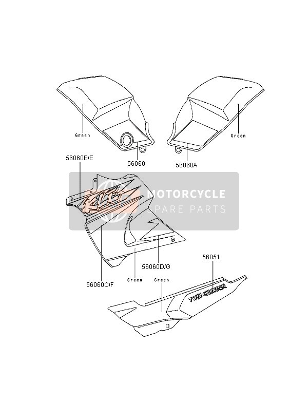 560601985, Pattern,Lwr Cowling,Lh,Upp, Kawasaki, 1