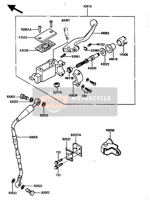 Kawasaki KX250 1986 Cilindro maestro delantero para un 1986 Kawasaki KX250