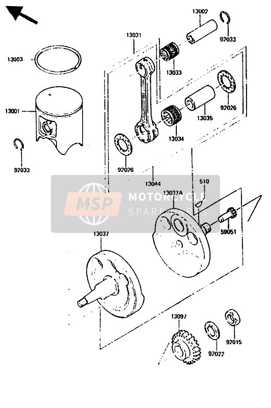 Kawasaki KX500 1986 Albero motore & Pistone per un 1986 Kawasaki KX500