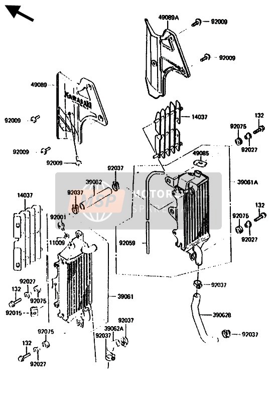 Kawasaki KX500 1986 Radiateur pour un 1986 Kawasaki KX500