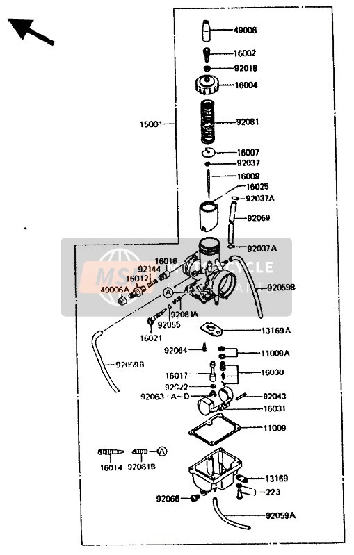 Kawasaki KMX200 1988 Partes opcionales (27PS Carburador) para un 1988 Kawasaki KMX200