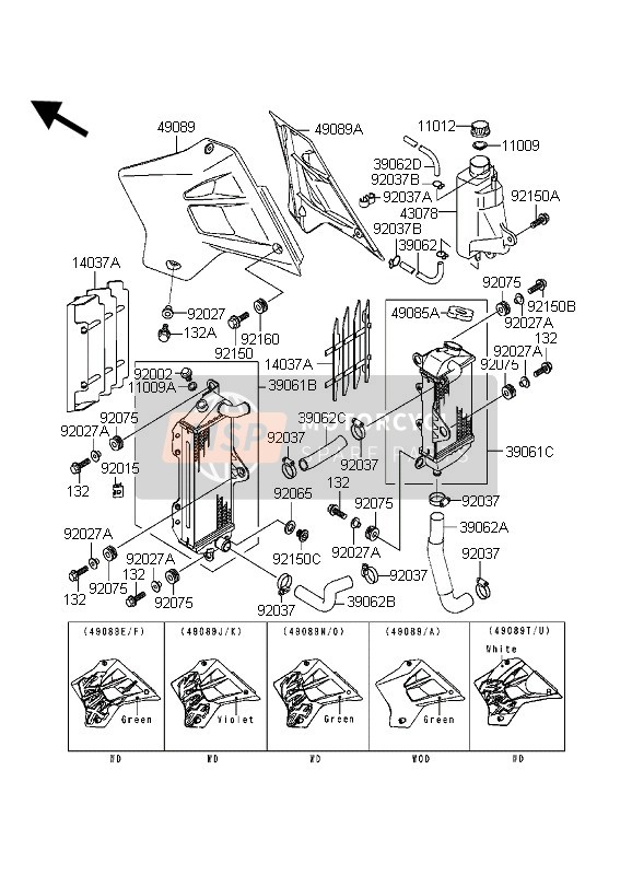 390621580, HOSE-COOLING,HEAD-RADIATOR,Lh, Kawasaki, 0