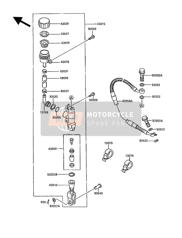 Kawasaki KX250 1988 Rear Master Cylinder for a 1988 Kawasaki KX250