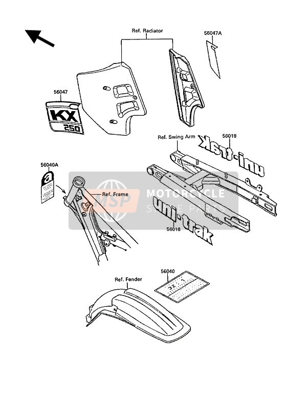 Kawasaki KX250 1988 Labels for a 1988 Kawasaki KX250