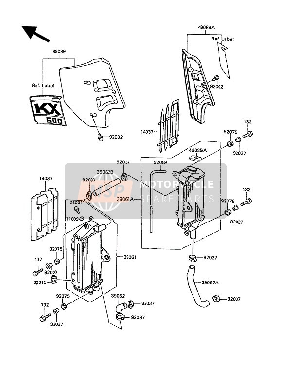 Kawasaki KX500 1988 Radiator for a 1988 Kawasaki KX500