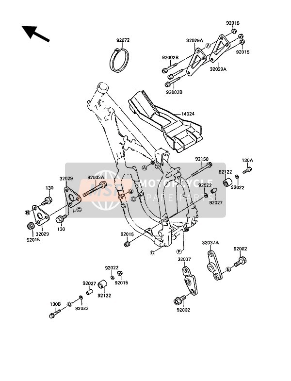 Kawasaki KX500 1988 Accesorios de marco para un 1988 Kawasaki KX500