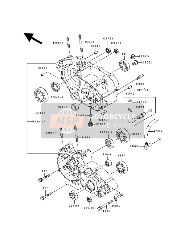 Kawasaki KDX200 1989 Crankcase for a 1989 Kawasaki KDX200