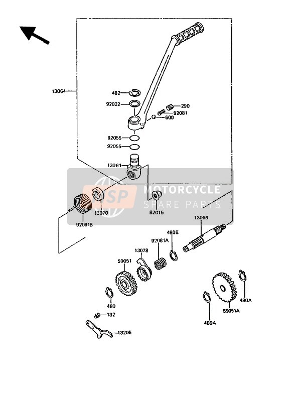 Kawasaki KMX200 1989 KICKSTARTER-MECHANISMUS für ein 1989 Kawasaki KMX200