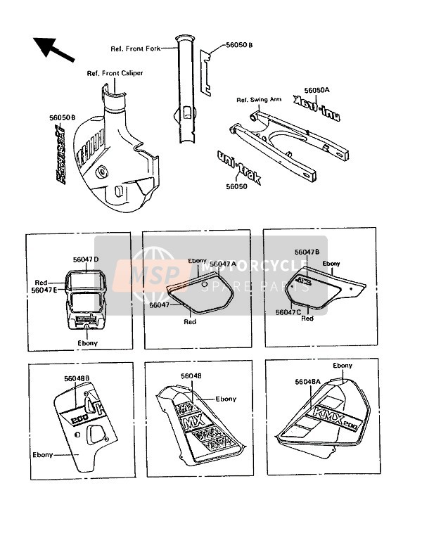 Kawasaki KMX200 1989 DECALS for a 1989 Kawasaki KMX200