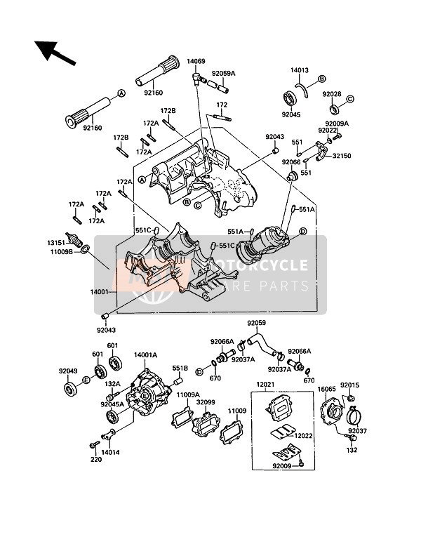 Kawasaki KR-1 (2) 1989 Crankcase for a 1989 Kawasaki KR-1 (2)