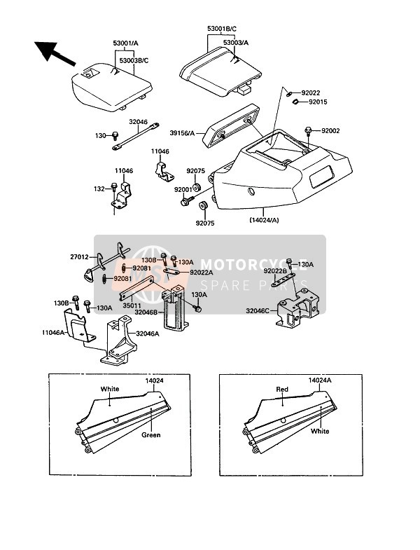 530011540NW, SEAT-ASSY,Rr,W/band,Red, Kawasaki, 0