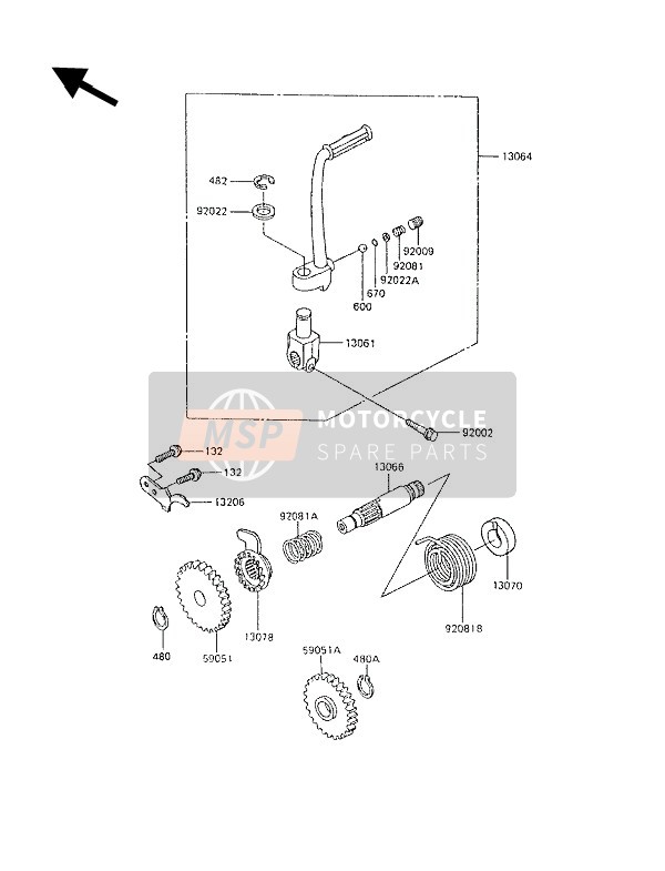 Kawasaki KX80 1989 KICKSTARTER-MECHANISMUS für ein 1989 Kawasaki KX80