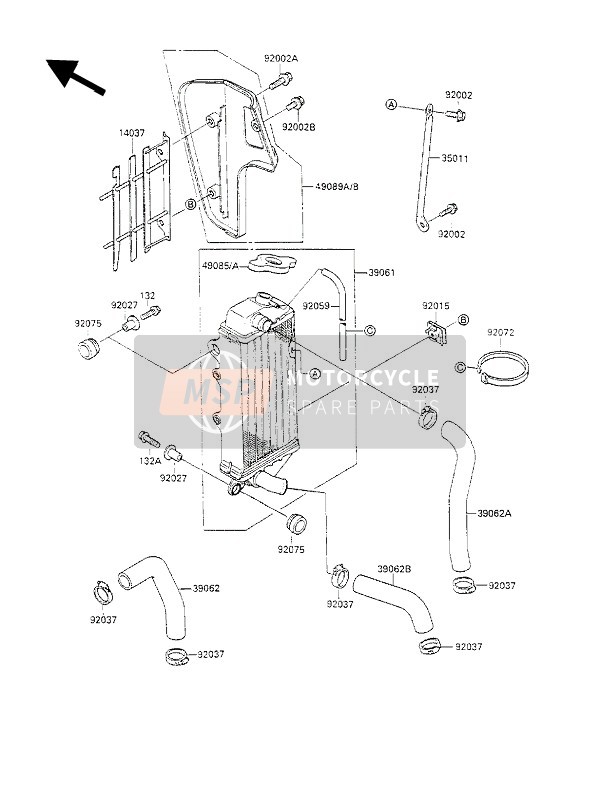 Kawasaki KX100 1989 Radiator for a 1989 Kawasaki KX100