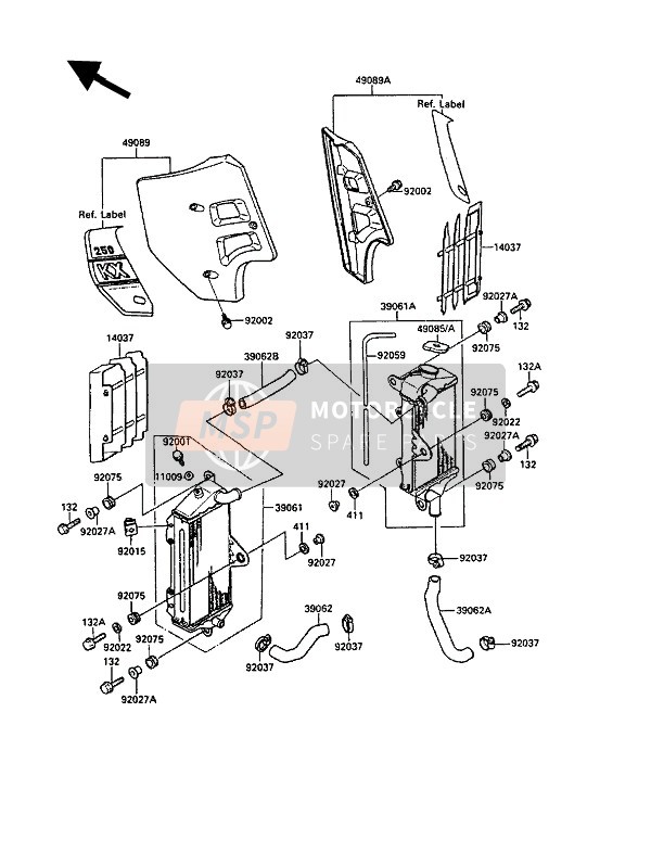 Kawasaki KX250 1989 Radiator for a 1989 Kawasaki KX250