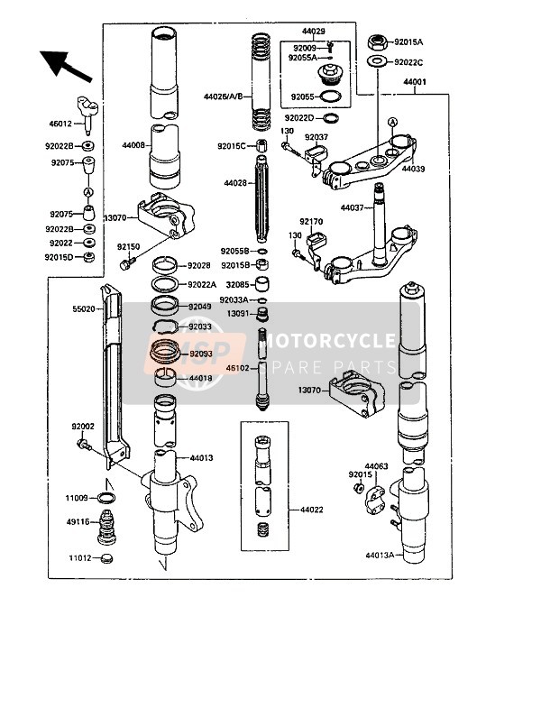 Kawasaki KX250 1989 Front Fork for a 1989 Kawasaki KX250