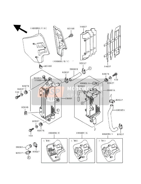 Kawasaki KX500 1989 Radiator for a 1989 Kawasaki KX500