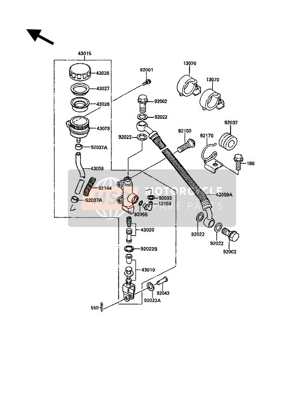 Kawasaki KR-1 1990 Rear Master Cylinder for a 1990 Kawasaki KR-1