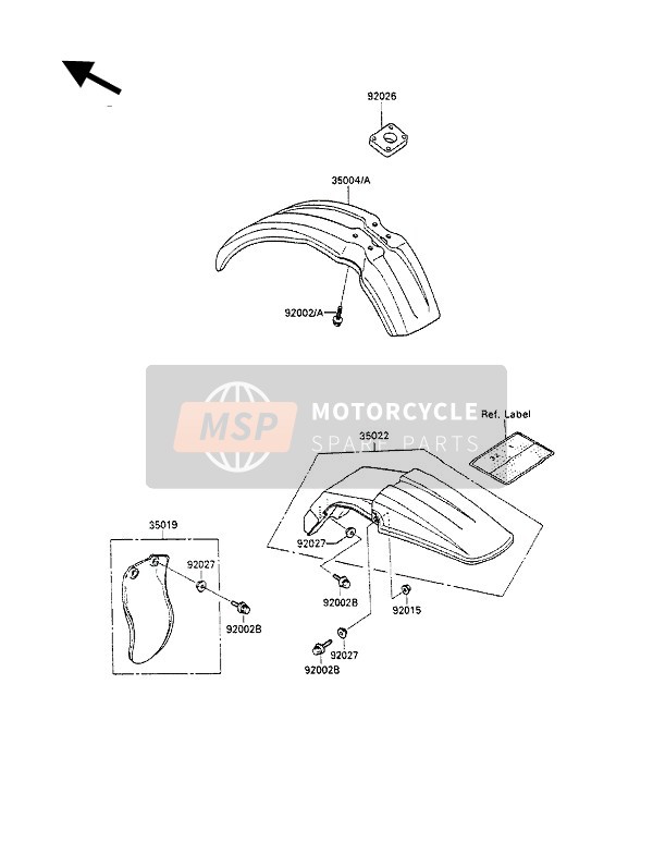 Kawasaki KX80 1990 Parafanghi per un 1990 Kawasaki KX80