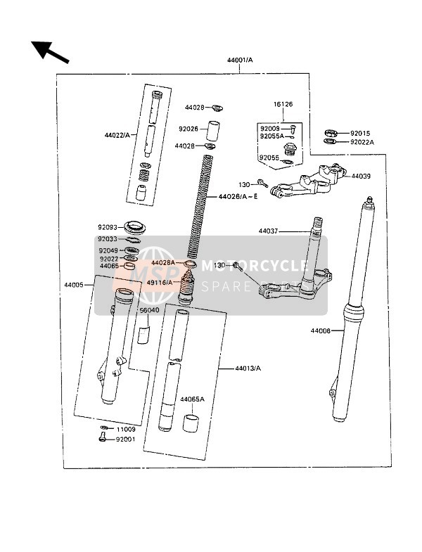 Kawasaki KX80 1990 Forcella anteriore per un 1990 Kawasaki KX80