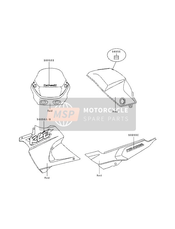 Kawasaki KLE500 1991 Decalcomanie (Rosso) per un 1991 Kawasaki KLE500