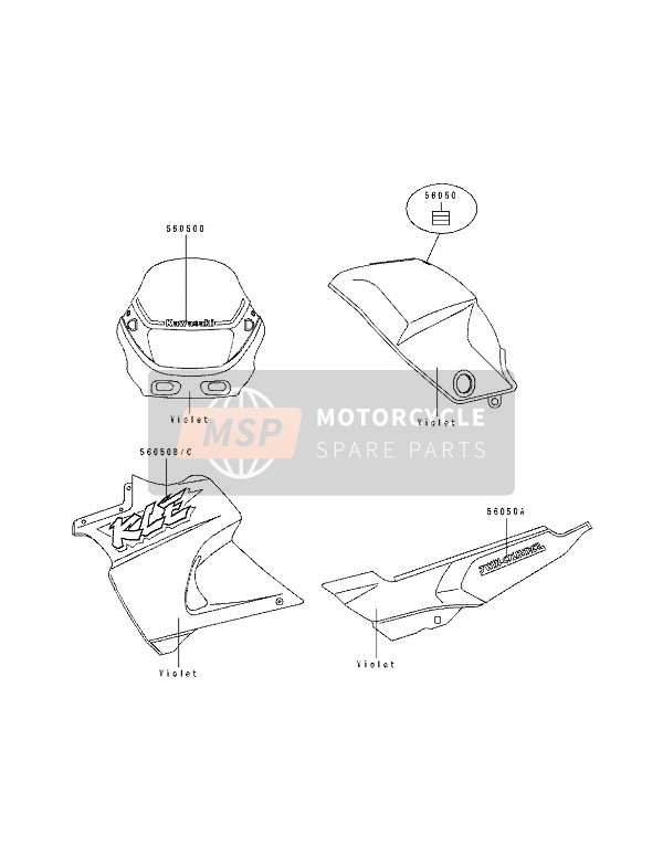 Kawasaki KLE500 1991 Decalcomanie (Viola) per un 1991 Kawasaki KLE500