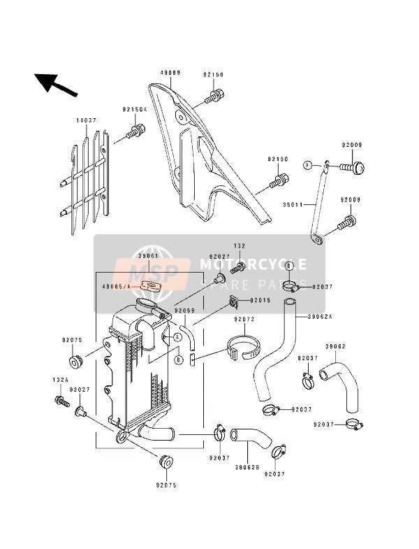 390621425, HOSE-COOLING, HEAD-RAD, Kawasaki, 3