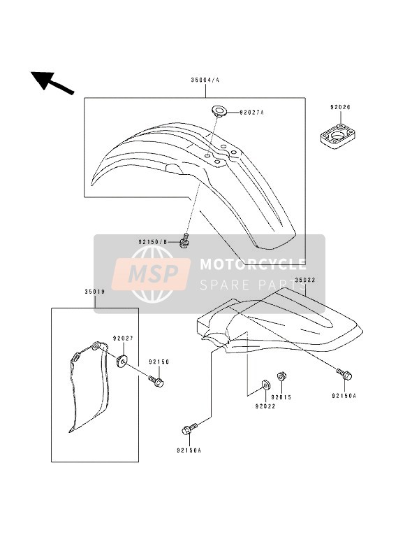 3502213536W, Schutzblech,Kpl,Hi,L., Kawasaki, 0