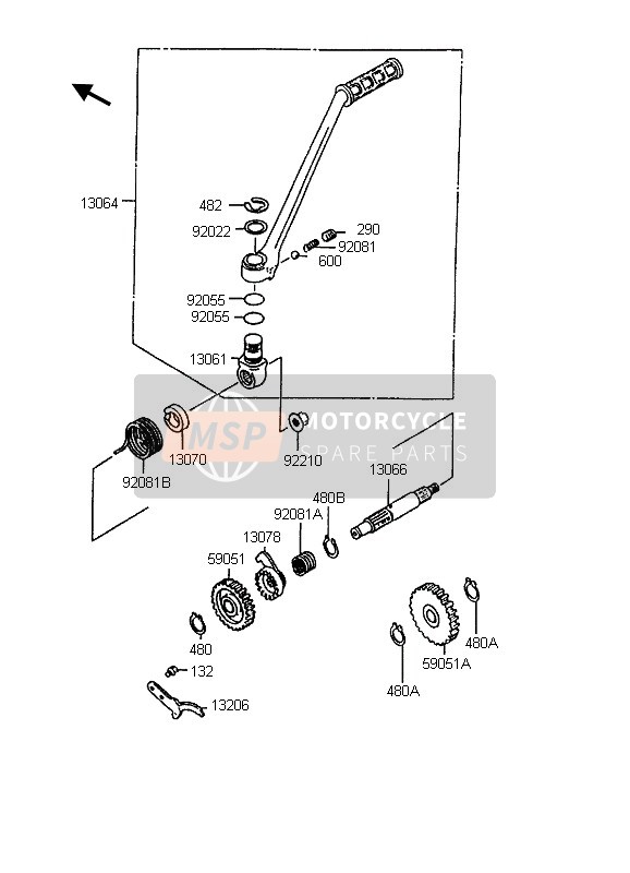 Kawasaki KMX125 1998 KICKSTARTER-MECHANISMUS für ein 1998 Kawasaki KMX125