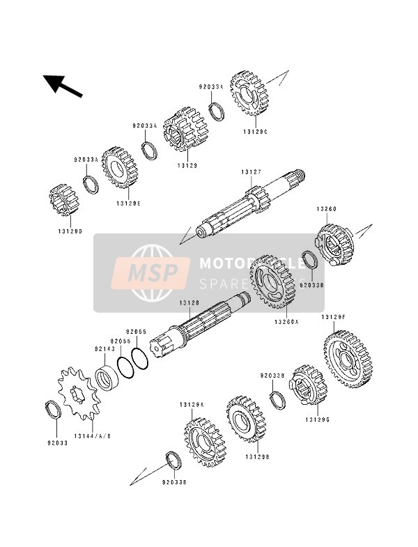 Kawasaki KX125 1992 Transmission for a 1992 Kawasaki KX125