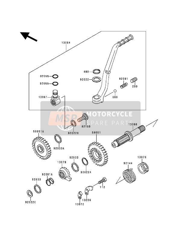 Kawasaki KX500 1992 KICKSTARTER-MECHANISMUS für ein 1992 Kawasaki KX500