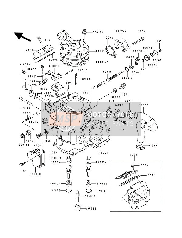 Kawasaki KX250 1993 Cylinder Head & Cylinder for a 1993 Kawasaki KX250