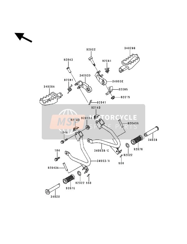 Kawasaki KLR250 1994 FUSSRASTEN für ein 1994 Kawasaki KLR250