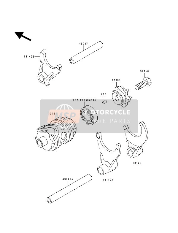 Kawasaki KX250 1994 Gear Change Drum & Shift Fork(S) for a 1994 Kawasaki KX250