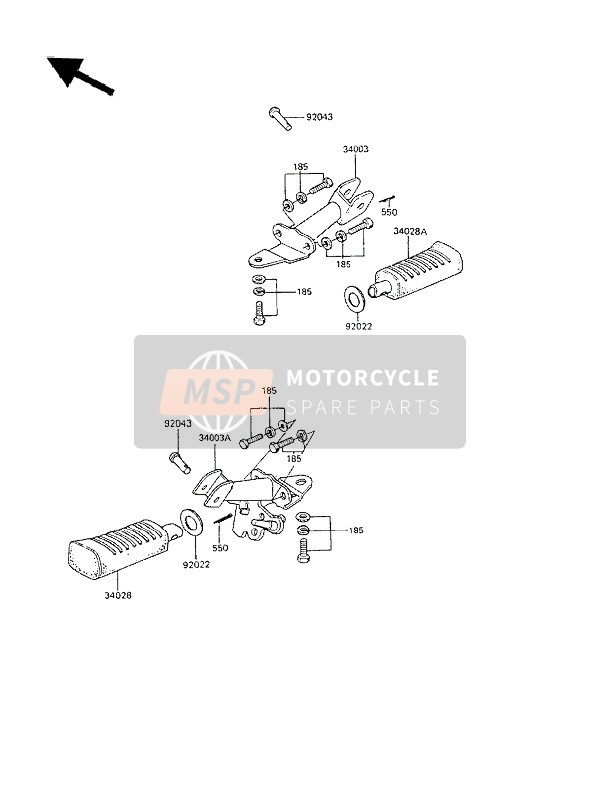 Kawasaki KE100 1987 Reposapiés para un 1987 Kawasaki KE100