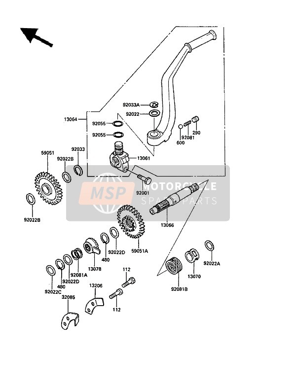 Kawasaki KLR250 1987 Kick Start Mechanisme voor een 1987 Kawasaki KLR250