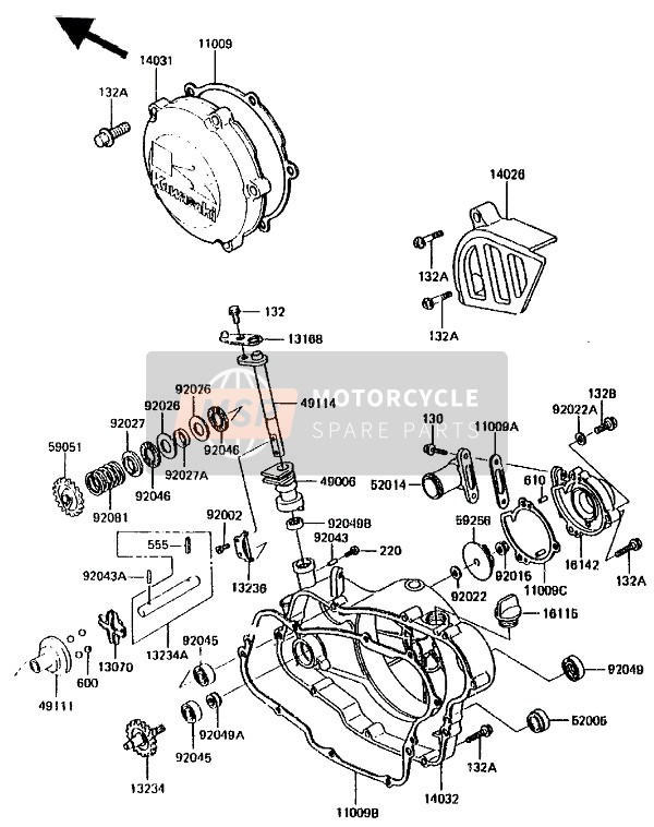 Kawasaki KX125 1987 Copertura del motore per un 1987 Kawasaki KX125