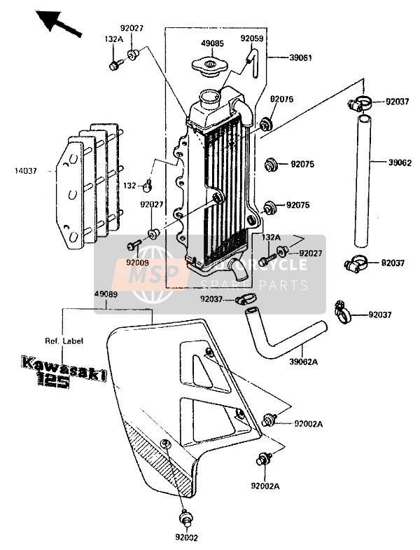 Kawasaki KX125 1987 Radiator for a 1987 Kawasaki KX125