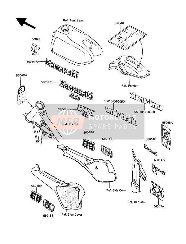 Kawasaki KX60 1987 Etiketten voor een 1987 Kawasaki KX60