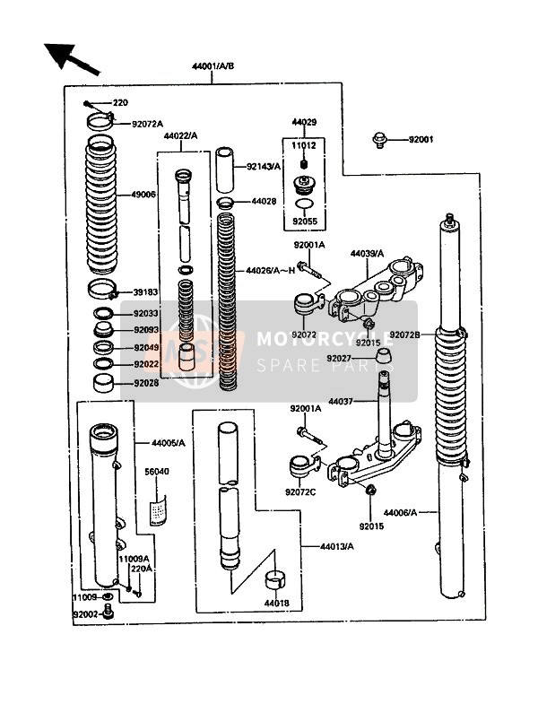 Kawasaki KDX200 1988 Front Fork for a 1988 Kawasaki KDX200