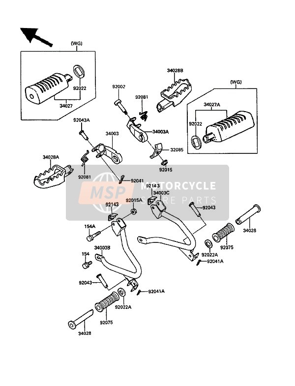 Kawasaki KLR250 1988 Repose-Pieds pour un 1988 Kawasaki KLR250